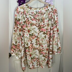Rose & Olive Floral Blouse - Pink and Green